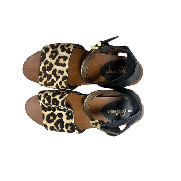 Sam Edelman Women’s Leopard Wood Platform Wedge Sandals Size 8 - Picture 5 of 10